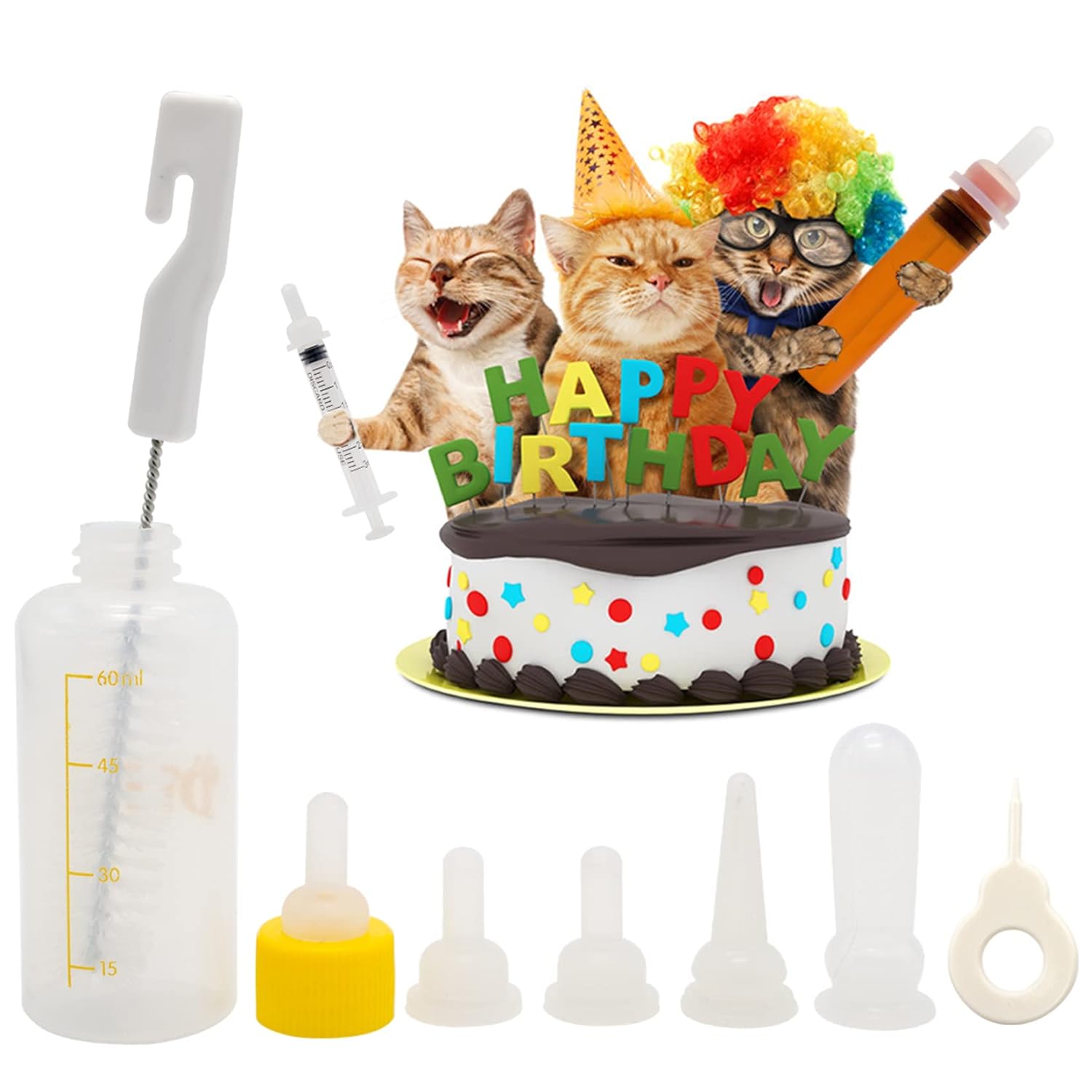 Puppy Kitten Bottle for Nursing, Newborn Baby Dog Cat Rabbit Feeding Bottles with Nipples Feeder Kit
