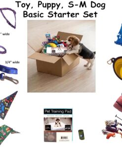 Puppy, S-M Dog Essentials Starter Kit Incl Harness and Collar Leash Sets, Blanket, 2 Travel Bowls, 3 Rope Toys, Pads, Poop Bags, 2 Bandanas Perfect for New Dog Owner, Birthday,...