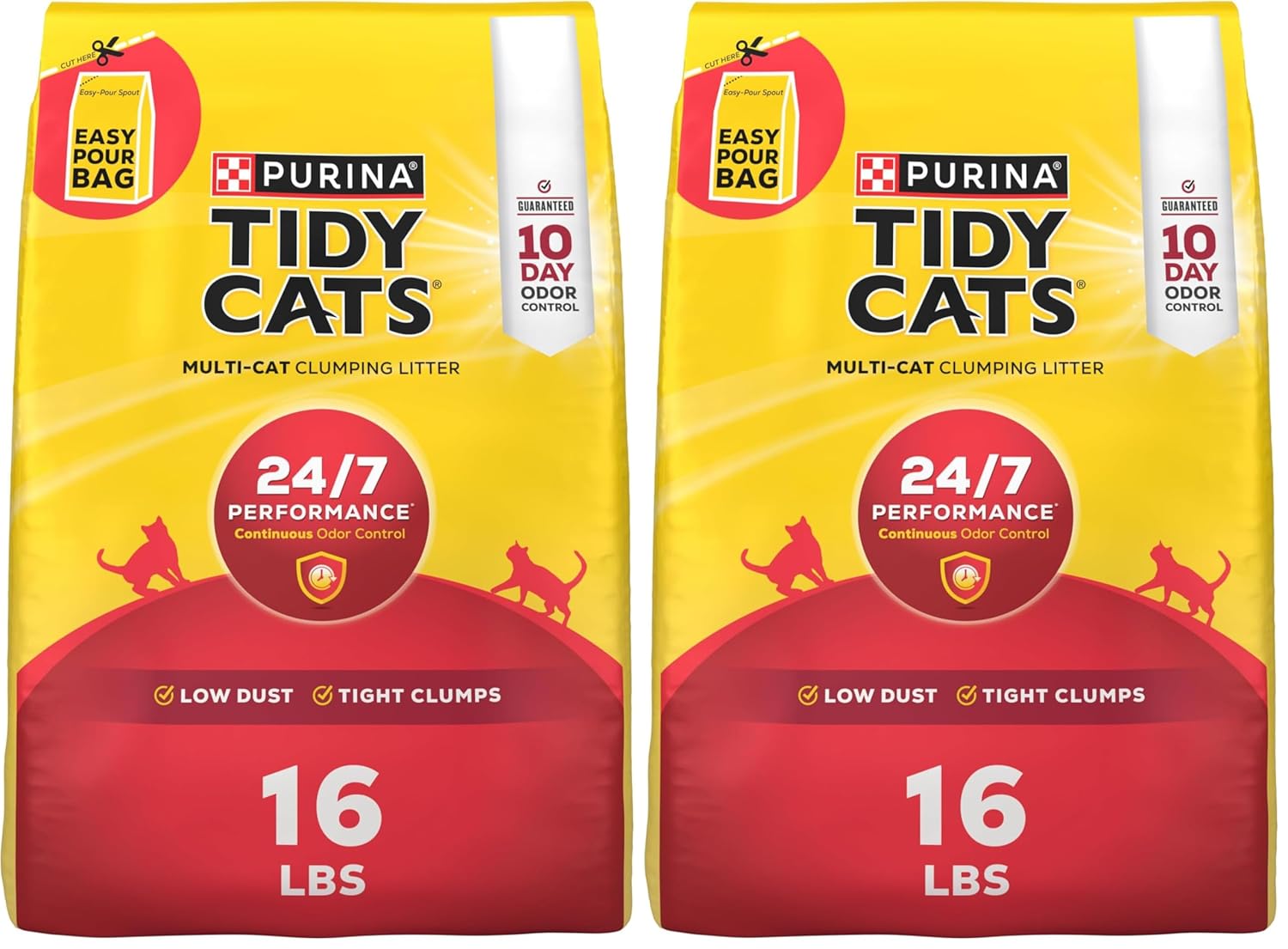 Purina Tidy Cats Clumping Cat Litter Odor Control, 24/7 Performance Multi Cat Litter - 16 lb. Bag