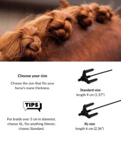 Quick Knot® Deluxe | Mane Clip for Braiding | Designed for Horses and Ponies | Reusable | 3 Colors, 2 Sizes (Black, XL)