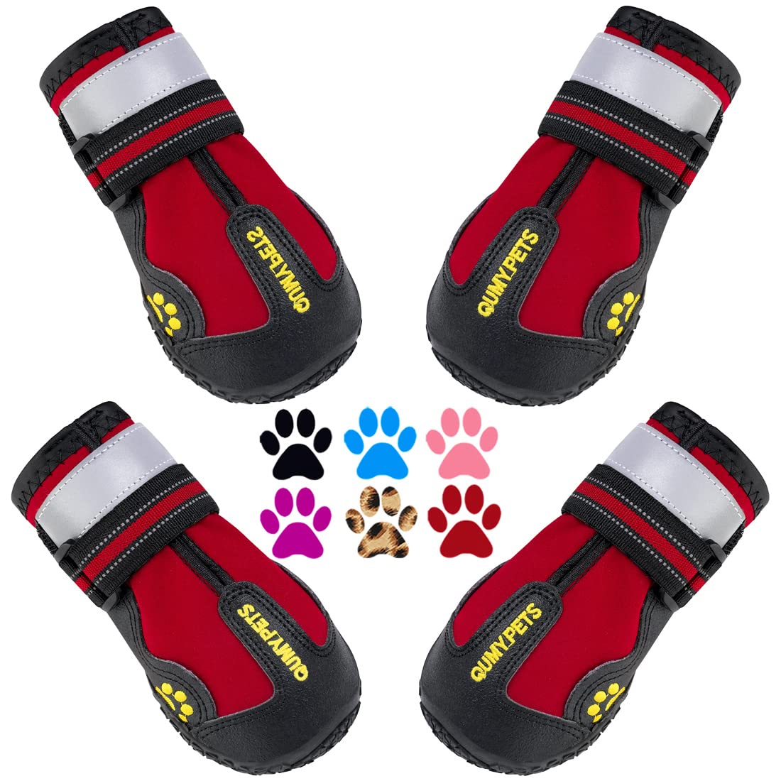 QUMY Dog Shoes for Large Dogs, Medium Dog Boots & Paw Protectors for Winter Snowy Day, Summer Hot Pavement, Water-Resistant in Rainy Weather, Outdoor Walking, Indoor Hardfloors...