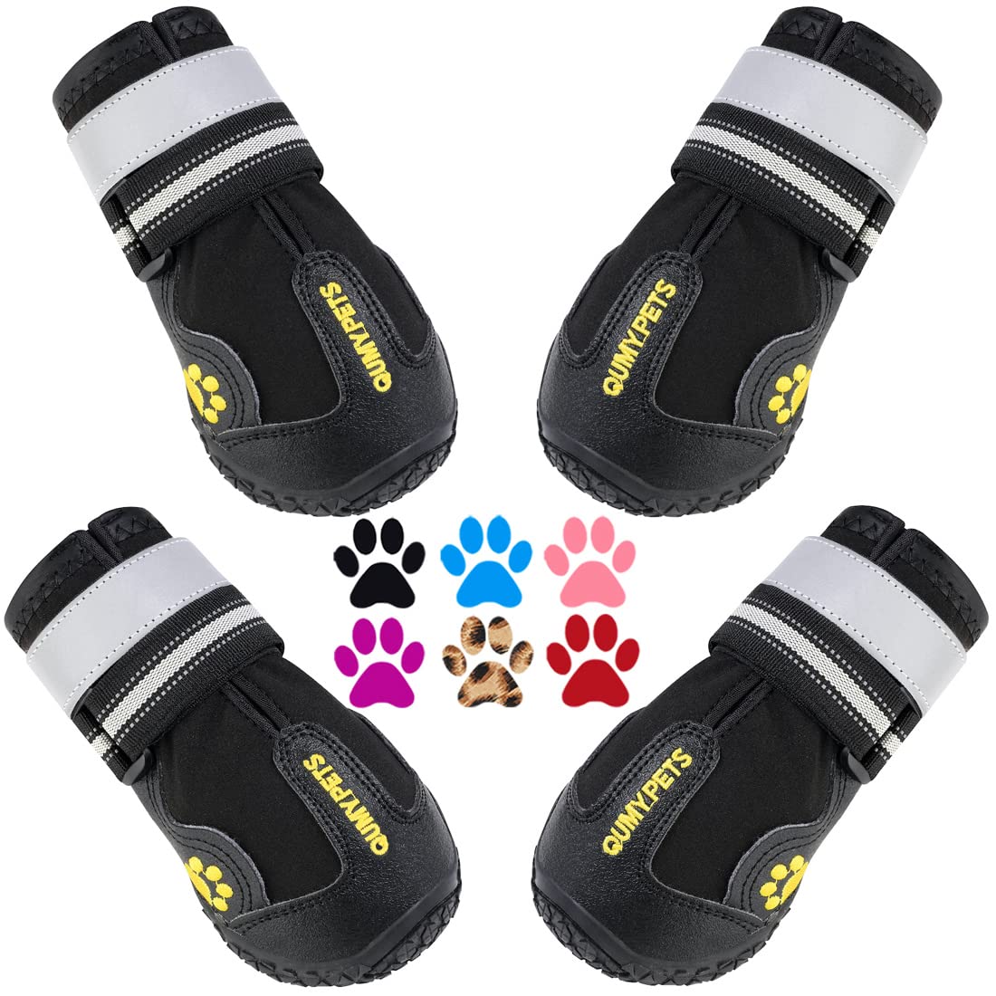 QUMY Dog Shoes for Large Dogs, Medium Dog Boots & Paw Protectors for Winter Snowy Day, Summer Hot Pavement, Water-Resistant in Rainy Weather, Outdoor Walking, Indoor Hardfloors...
