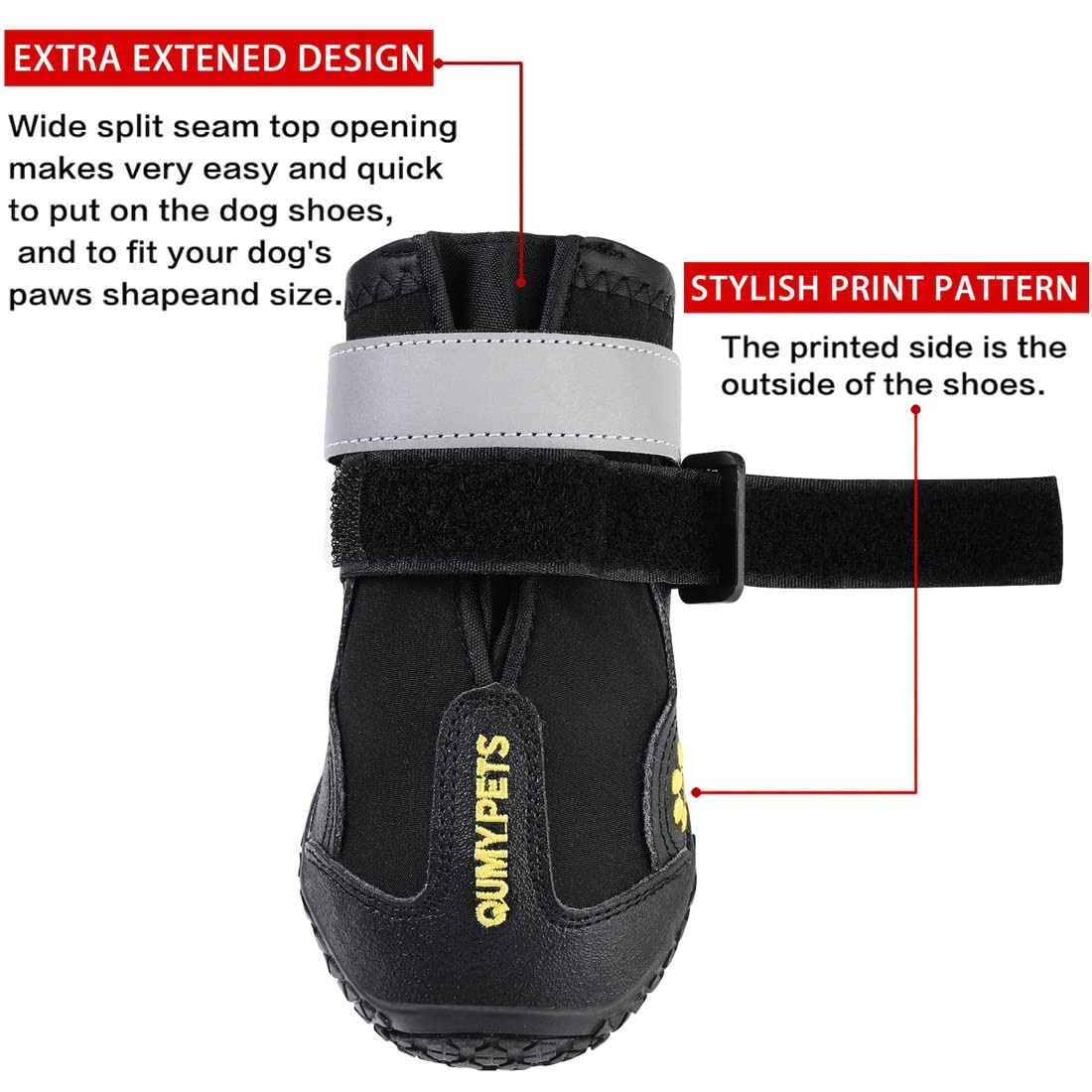 QUMY Dog Shoes for Large Dogs, Medium Dog Boots & Paw Protectors for Winter Snowy Day, Summer Hot Pavement, Water-Resistant in Rainy Weather, Outdoor Walking, Indoor Hardfloors...