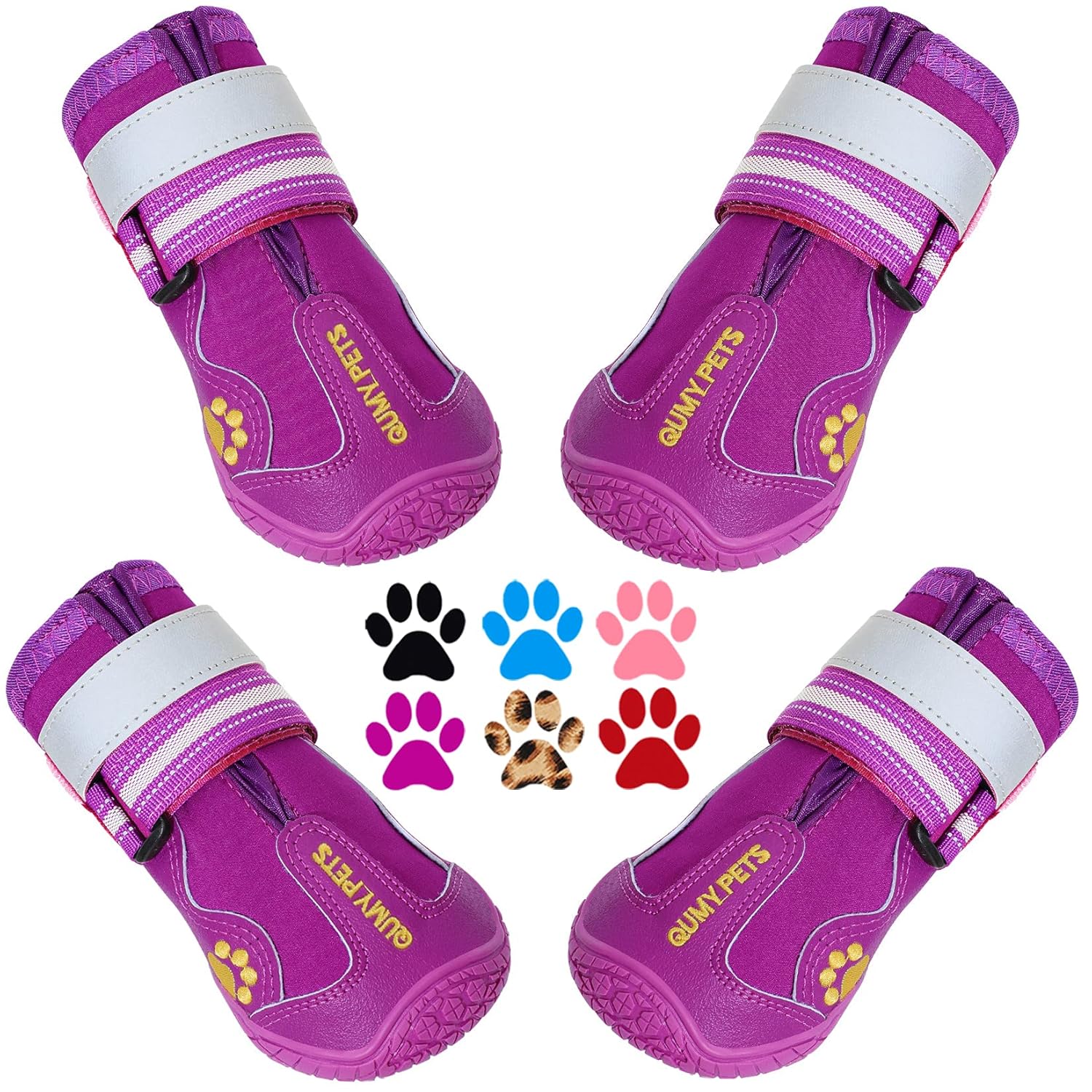 QUMY Dog Shoes for Large Dogs, Medium Dog Boots & Paw Protectors for Winter Snowy Day, Summer Hot Pavement, Water-Resistant in Rainy Weather, Outdoor Walking, Indoor Hardfloors...
