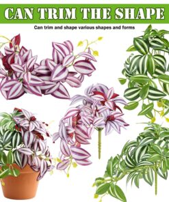 QUOZUO 2 Pack Reptile Plants, Artificial Hanging Plants with Suction Cups, Habitat Decor Plastic Vines Decorations for Bearded Dragons Lizards Snake Geckos Frogs -Purple and Green