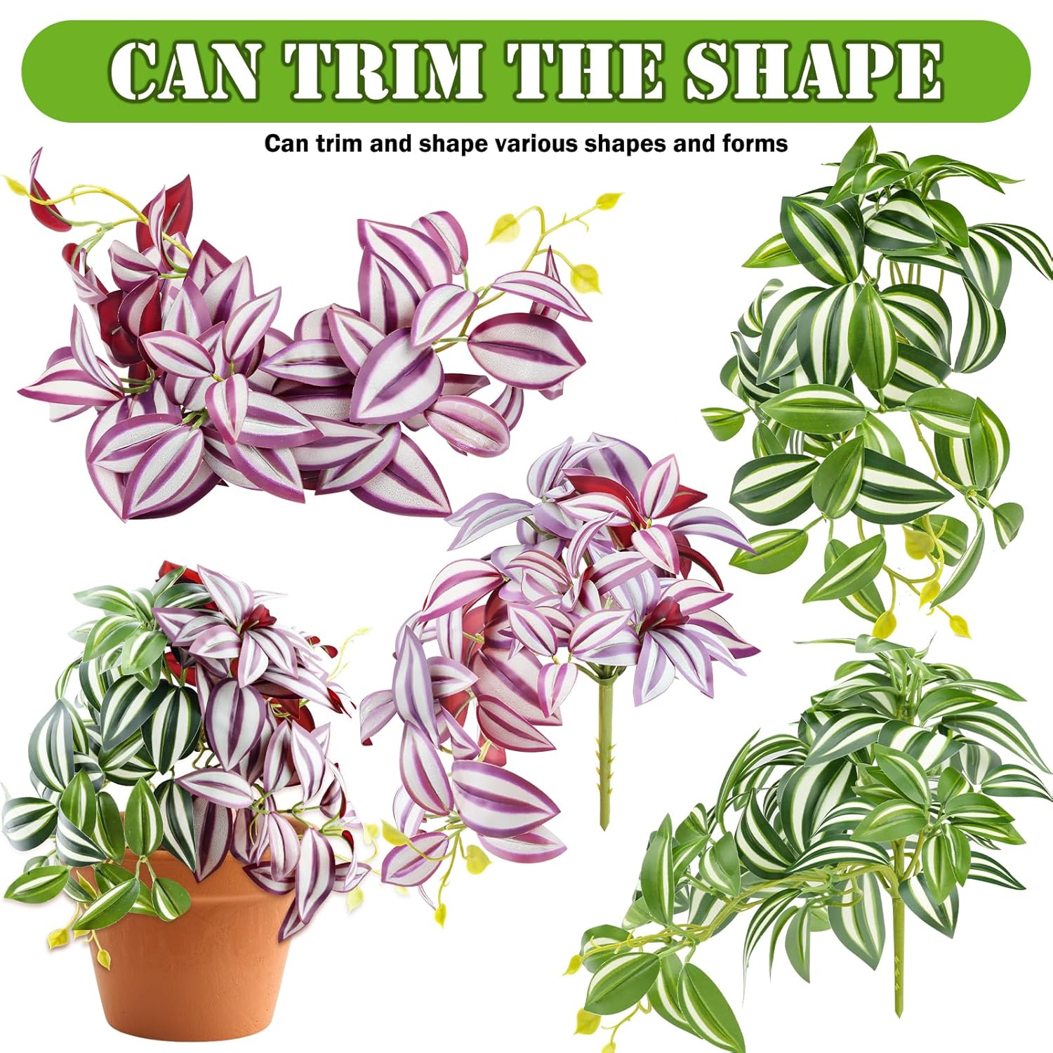 QUOZUO 2 Pack Reptile Plants, Artificial Hanging Plants with Suction Cups, Habitat Decor Plastic Vines Decorations for Bearded Dragons Lizards Snake Geckos Frogs -Purple and Green