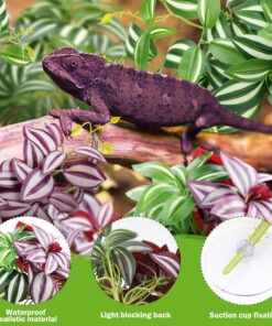 QUOZUO 2 Pack Reptile Plants, Artificial Hanging Plants with Suction Cups, Habitat Decor Plastic Vines Decorations for Bearded Dragons Lizards Snake Geckos Frogs -Purple and Green
