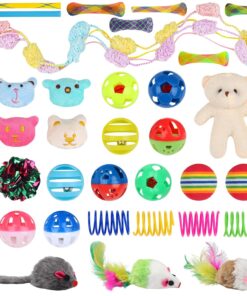 QUOZUO 30 Pcs Cat Toy Kitten Toys Set, Interactive Cat Toy Wand Cat Springs Ball Toy with Bells, Cat Toys for Bored Indoor Cats, Gift Box Styles