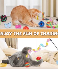 QUOZUO 30 Pcs Cat Toy Kitten Toys Set, Interactive Cat Toy Wand Cat Springs Ball Toy with Bells, Cat Toys for Bored Indoor Cats, Gift Box Styles