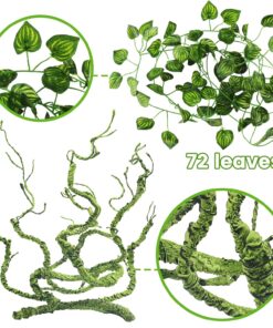 QUOZUO Bearded Dragon Tank Accessories, Terrarium Hanging Plant Vines Artificial Leaves Reptile Hide, Bridge Jungle Climber Reptile Vines for Snakes Bearded Dragon Chameleon...