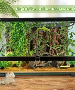 QUOZUO Bearded Dragon Tank Accessories, Terrarium Hanging Plant Vines Artificial Leaves Reptile Hide, Bridge Jungle Climber Reptile Vines for Snakes Bearded Dragon Chameleon...