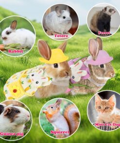 Rabbit Dress Bunny 2 Set, Rabbit Costume, Adjustable Pet Clothes with Leash, Hat, Mini Bag and Sling, Small Animal Accessories, Suitable for Rabbits, Ferrets, and Squirrels