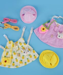 Rabbit Dress Bunny 2 Set, Rabbit Costume, Adjustable Pet Clothes with Leash, Hat, Mini Bag and Sling, Small Animal Accessories, Suitable for Rabbits, Ferrets, and Squirrels