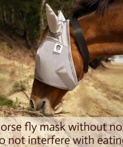 Raelitego Horse Fly Mask, Adjustable Fly Masks for Horses with Ears, UV Protection from Insect Pests Comfort Mesh Without Nose Average Size Horses Accessories(Large)