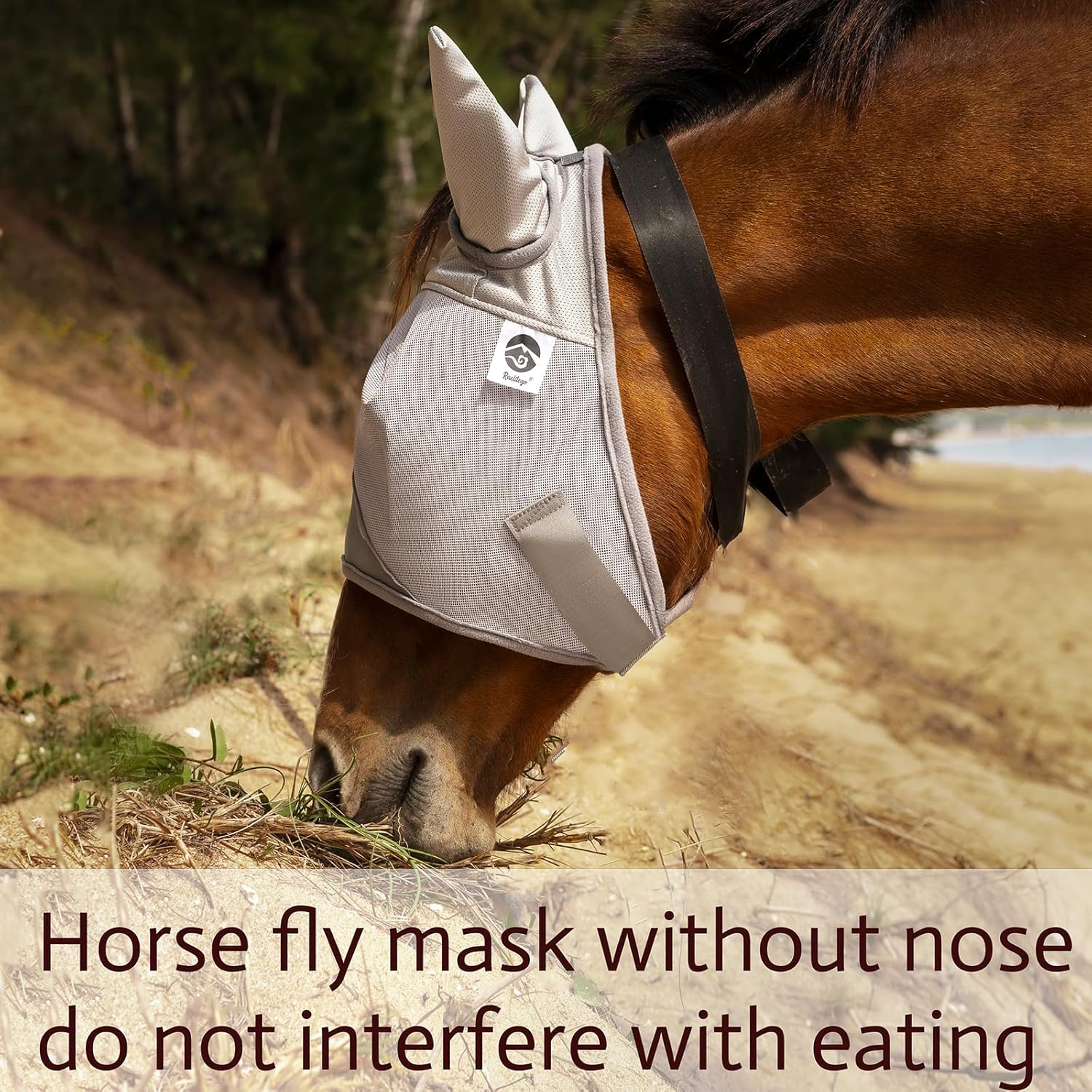 Raelitego Horse Fly Mask, Adjustable Fly Masks for Horses with Ears, UV Protection from Insect Pests Comfort Mesh Without Nose Average Size Horses Accessories(Large)