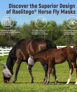 Raelitego Horse Fly Mask, Adjustable Fly Masks for Horses with Ears, UV Protection from Insect Pests Comfort Mesh Without Nose Average Size Horses Accessories(Large)
