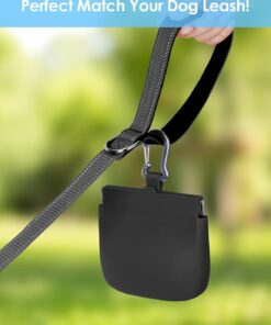 RBibei【One-Hand Access Silicone Dog Treat Pouch, Small Pocket Sized Training Pouch with Pull Tab & Auto Closing Lid for Easy Pet Training & Walking (Black)
