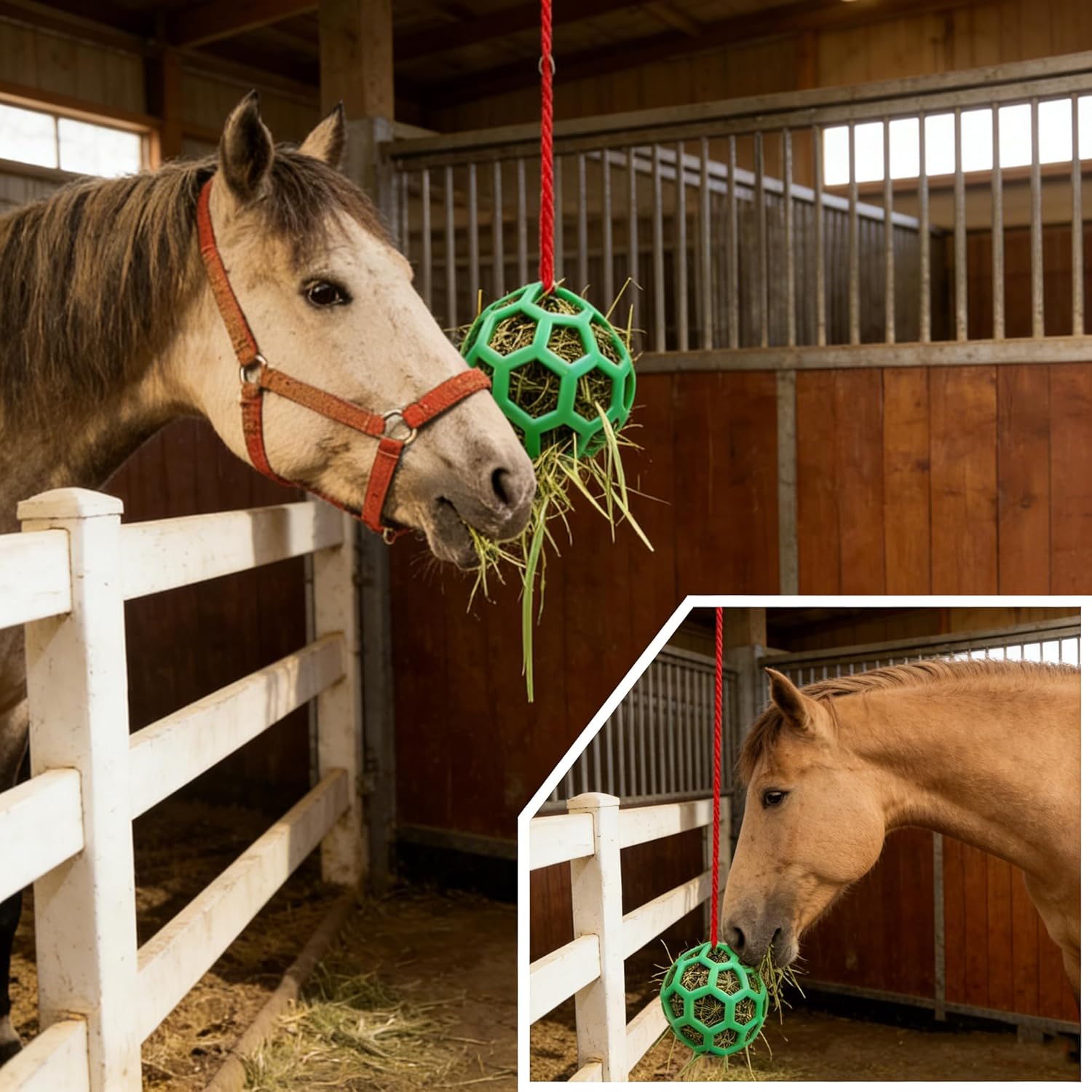 Red Horse Hay Feeder Ball – Hanging Treat Toy for Horses, Durable Stretchable TPR Slow Feeder Ball for Stable & Pasture Entertainment