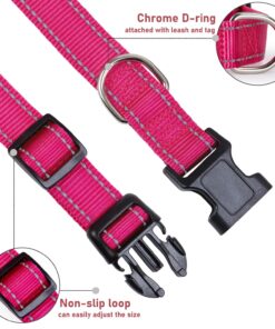 Reflective Dog Collar with Buckle Adjustable Safety Nylon Collars for Small Medium Large Dogs, Pink S