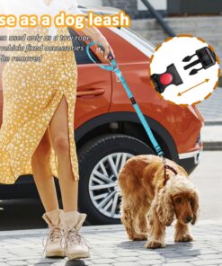 Removable Dog Seat Belt Harness for Car, 3 in 1 Pet Dog Car Seatbelt Leash, Retractable Restraint Secures to Vehicle Headrest & Adjustable Reflective Bungee Dog Seatbelt Tether,...