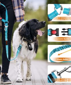 Removable Dog Seat Belt Harness for Car, 3 in 1 Pet Dog Car Seatbelt Leash, Retractable Restraint Secures to Vehicle Headrest & Adjustable Reflective Bungee Dog Seatbelt Tether,...