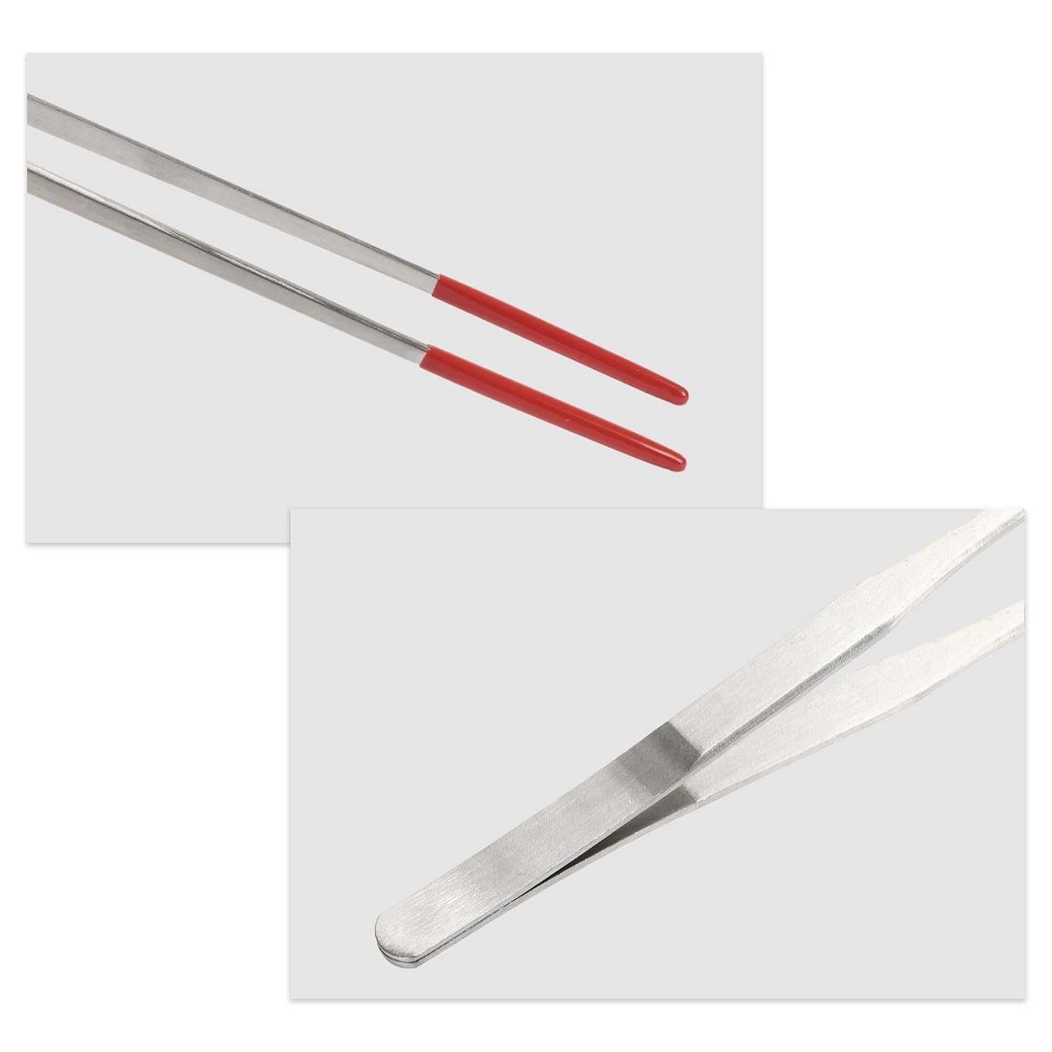 Reptile Feeding Tongs, Stainless Steel Lizard Feeding Tongs, Aquarium Straight Feeding Tweezers for Reptiles with Rubber Tip, Terrarium Feeding Tongs for Gecko, 10.63" Length, Red