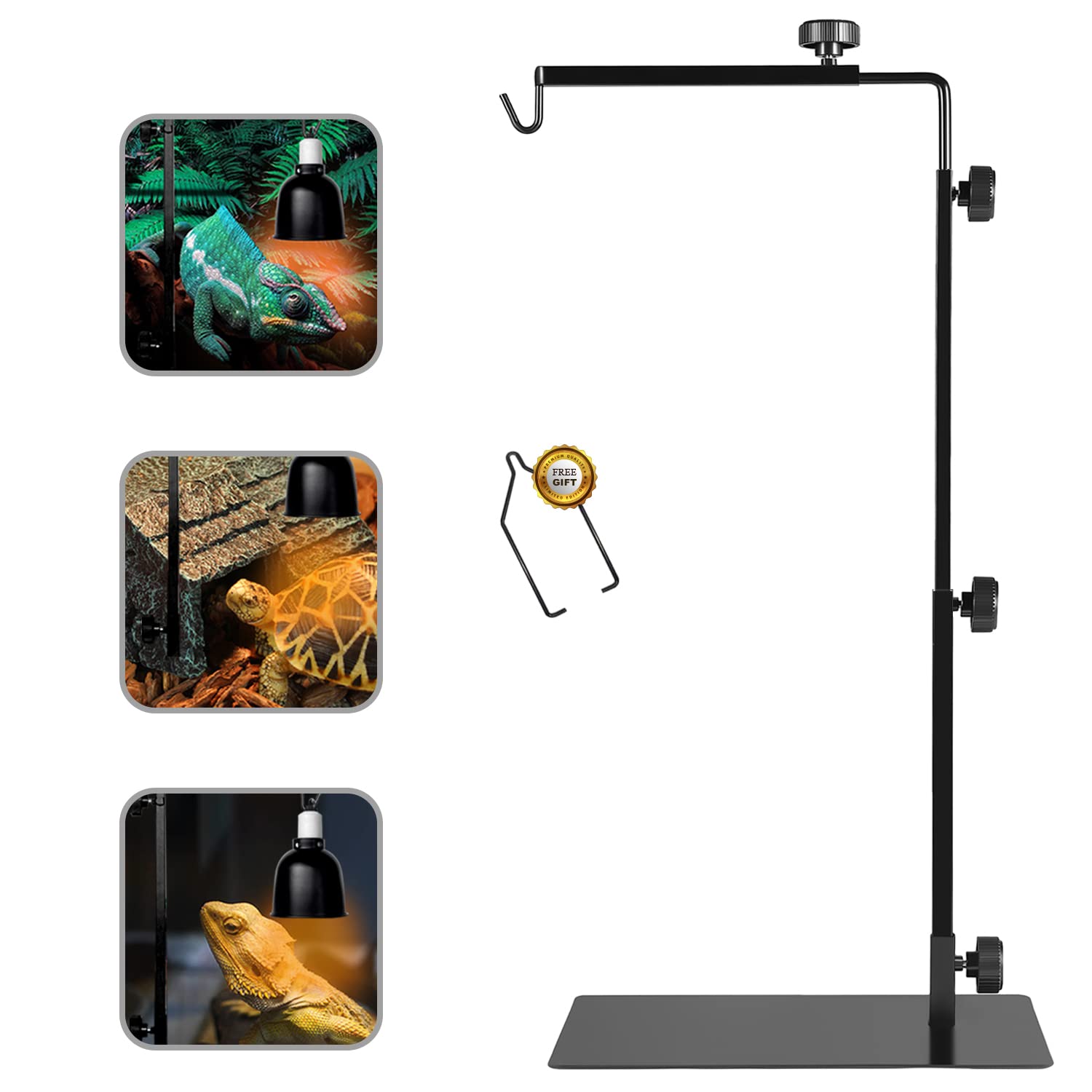 Reptile Lamp Stand, Adjustable 16-31 Inch Domes Heat Lamp Metal Bracket Floor Light Holder for Reptile Terrarium Lighting Heating Light and Dome lampshade, Large