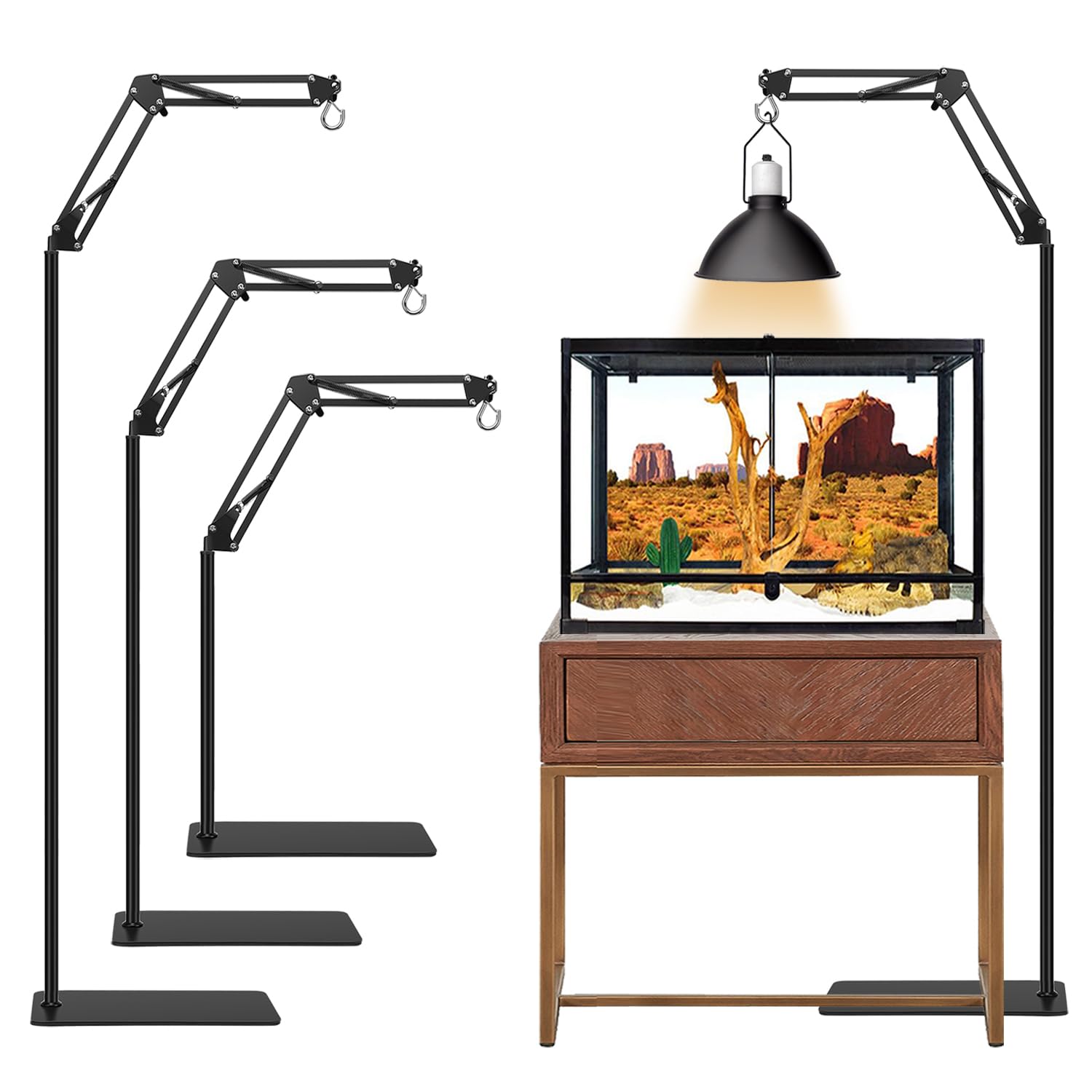 Reptile Lamp Stand, Adjustable 16-31 Inch Domes Heat Lamp Metal Bracket Floor Light Holder for Reptile Terrarium Lighting Heating Light and Dome lampshade, Large