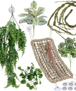 Reptile Plants for Bearded Dragon Tank Accessories, Terrarium Plant Artificial Decor for Snake Cage, Fake Plant for Leopard Gecko Habitat, Lizard Chameleon Ball Pythons (Group BN)