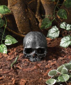 Resin Reptile Hideout for Tank Realistic Skull Decor for Terrarium Black Decorative Skeleton Head Hides and Caves for Fish Ball Python Axolotl Tarantula