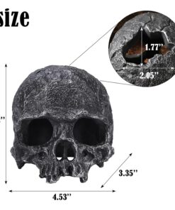 Resin Reptile Hideout for Tank Realistic Skull Decor for Terrarium Black Decorative Skeleton Head Hides and Caves for Fish Ball Python Axolotl Tarantula