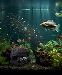 Resin Reptile Hideout for Tank Realistic Skull Decor for Terrarium Black Decorative Skeleton Head Hides and Caves for Fish Ball Python Axolotl Tarantula