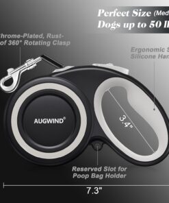 Retractable Dog Leash with Stainless Steel Anti-Chew Cable for Small & Medium Dogs up to 50 lbs | 16 ft Strong Nylon Reflective Tape | 360° Tangle-Free | One-Handed Brake, Pause...