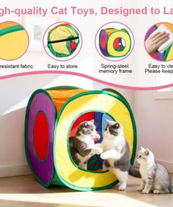 Retro Shaw Cat Toys Pack 33Pcs, Interactive Kitten Toys for Indoor Kittens Cats, Collapsible Kitty Play Tunnel Tent Feather Wand Balls Bell Springs Mouse Kitty Toys for All...