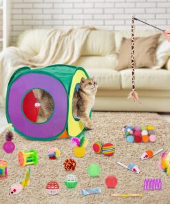 Retro Shaw Cat Toys Pack 33Pcs, Interactive Kitten Toys for Indoor Kittens Cats, Collapsible Kitty Play Tunnel Tent Feather Wand Balls Bell Springs Mouse Kitty Toys for All...