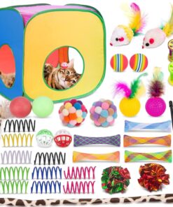 Retro Shaw Cat Toys Pack 33Pcs, Interactive Kitten Toys for Indoor Kittens Cats, Collapsible Kitty Play Tunnel Tent Feather Wand Balls Bell Springs Mouse Kitty Toys for All...