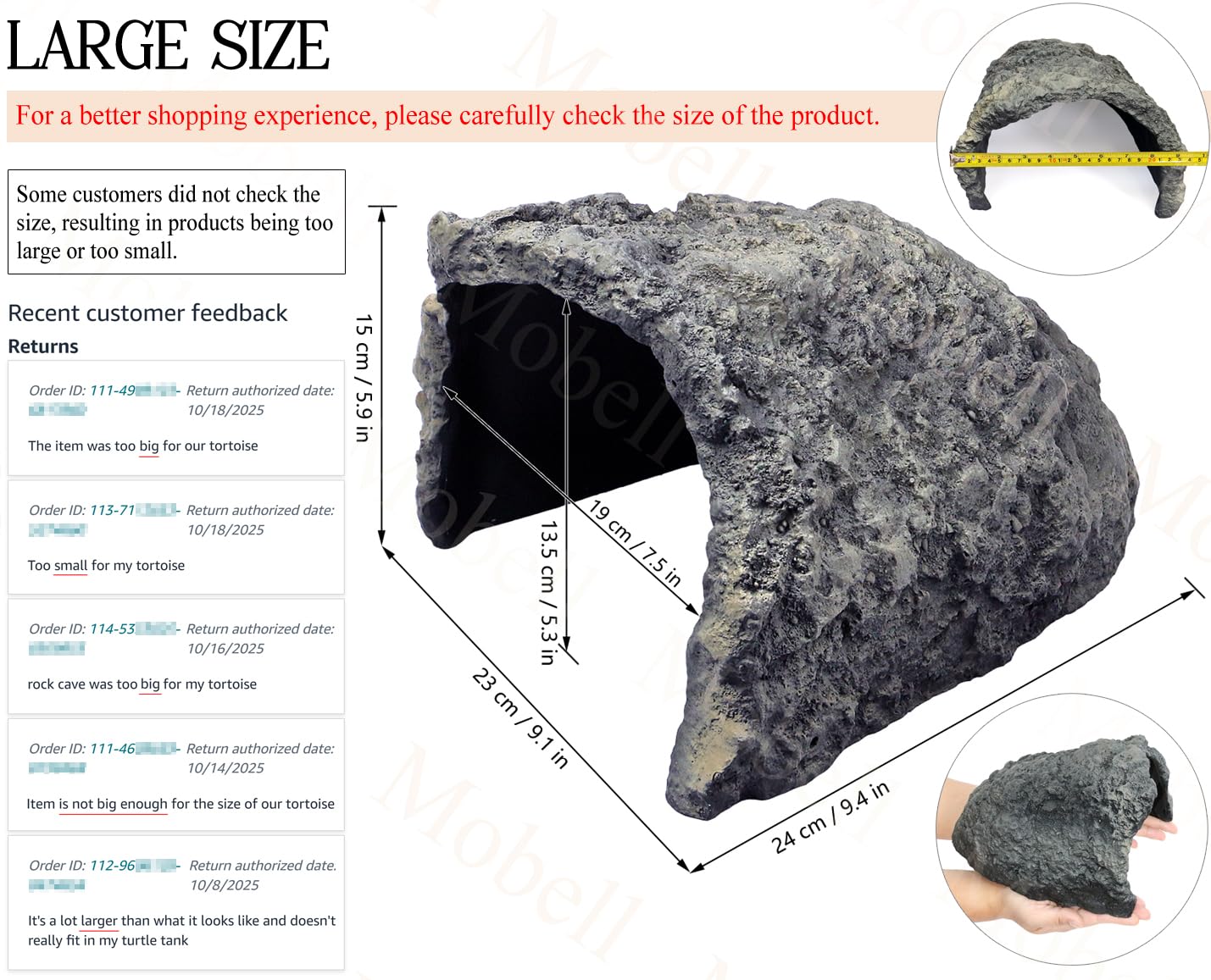 Rock Cave Habitat Hidden for Reptile and Amphibians.Terrarium & Aquarium Decor, Reptile hideout Hide Cave, Perfect for Bearded...
