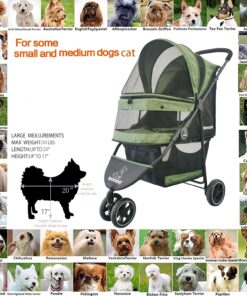 ROODO 3 Wheel Pet Stroller Best Lightweight Foldable Compact Portable Jogger All Terrain Travel Pet Gear Puppy Kitty Stroller for up to 30lbs Medium Small Dogs and Cats(Green)