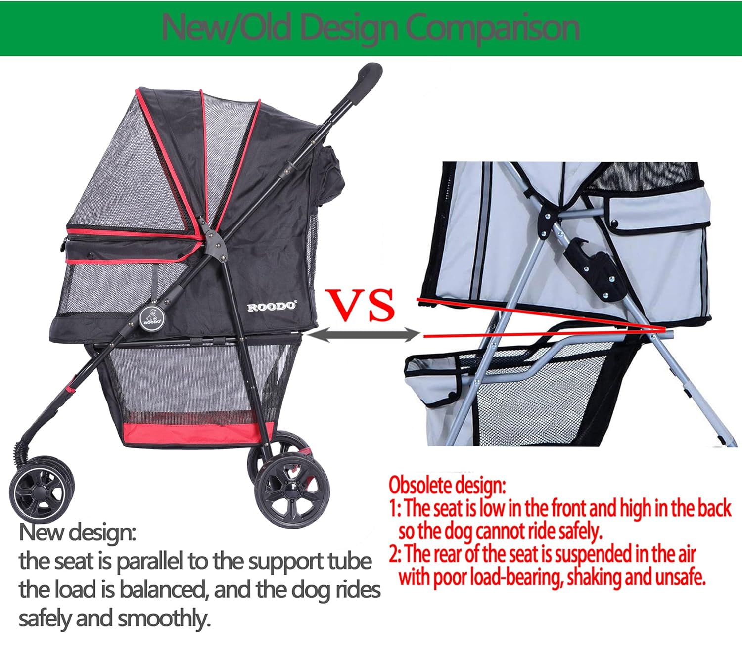 ROODO Escort 3 Wheel Dog Cat Pet Stroller for Small/Medium Dogs Cats Best Lightweight Foldable Portable Compact Jogger Travel All Terrain Pet Gear System Puppy Doggie Bunny...