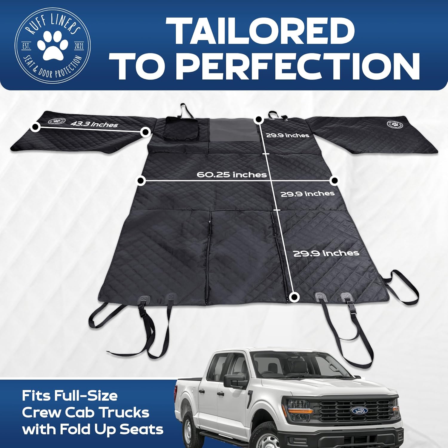 Ruff Liners XL Floor Cover with Door Protection, Black – As Seen on Shark Tank – Fits Full Size Crew Cab Trucks with Fold Up Seats, Waterproof & Machine Washable – Sturdy XL Dog...
