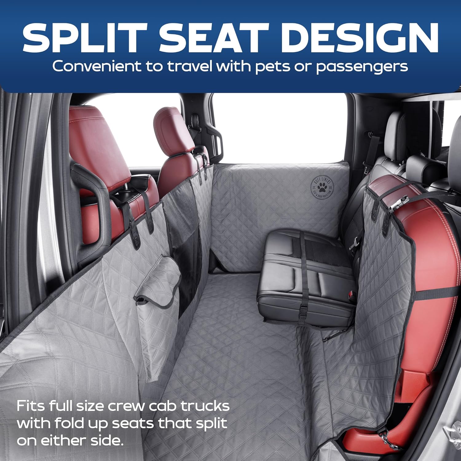 Ruff Liners XL Floor Cover with Door Protection, Gray – As Seen on Shark Tank – Fits Full‑Size Crew Cab Trucks with Fold‑Up Seats, Waterproof & Machine Washable – Sturdy XL Dog...