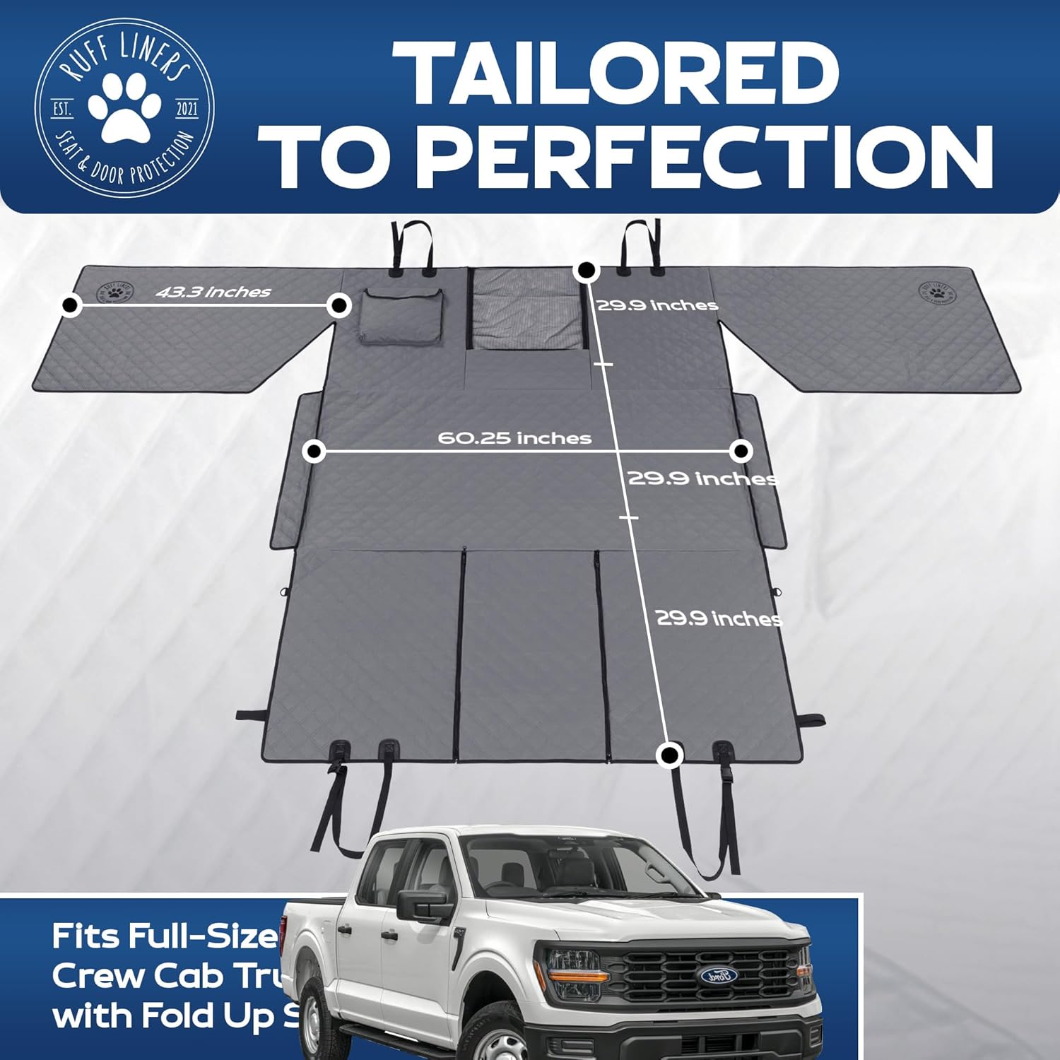 Ruff Liners XL Floor Cover with Door Protection, Gray – As Seen on Shark Tank – Fits Full‑Size Crew Cab Trucks with Fold‑Up Seats, Waterproof & Machine Washable – Sturdy XL Dog...