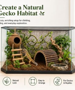 RUNANIA Crested Gecko Tank Accessories，Reptile Vines Plants with Coconut Shell Ladder Hideout Hermit Crab Decor for Leopard Gecko Lizard Chameleon Tortoise Snake Terrarium Decor