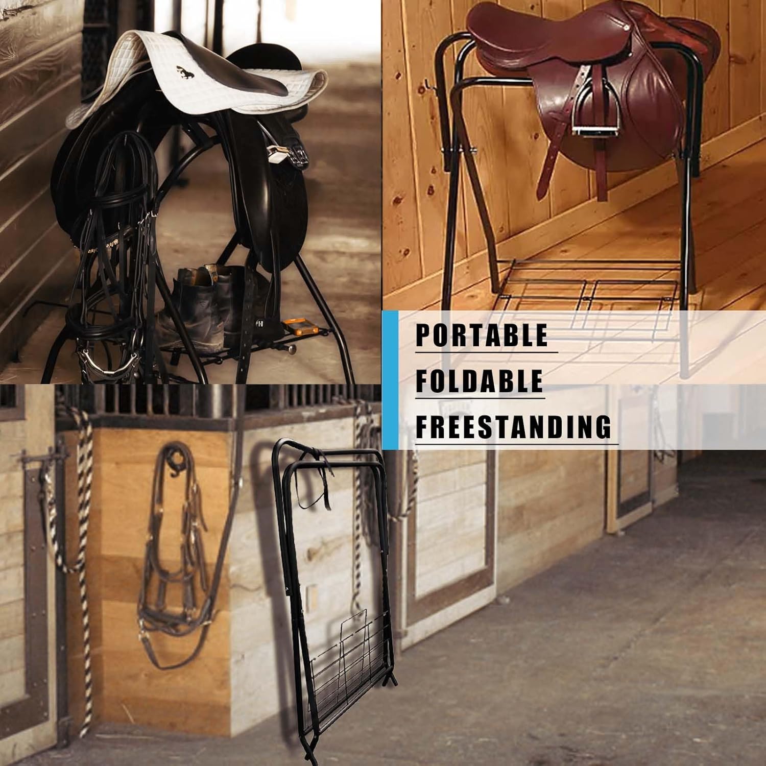 Saddle Rack Portable Folding Horse Saddle Stand for English and Western Saddles,28" L x 19" W x 37.5" H,Black