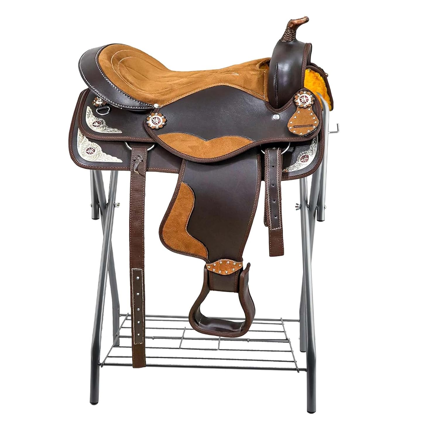 Saddle Rack Portable Folding Horse Saddle Stand for English and Western Saddles,28" L x 19" W x 37.5" H,Black