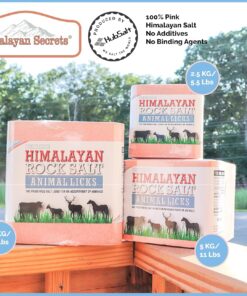 Salt Block for Deer & Horses – Compressed Mineral Salt Lick for Livestock, Cattle & Goats – Himalayan Secrets Pink Rock Salt Block (11LB/5KG, Block w/ Mounting Hole)