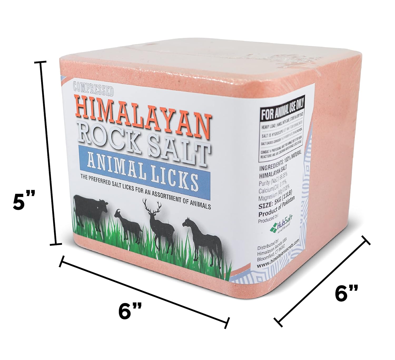 Salt Block for Deer & Horses – Compressed Mineral Salt Lick for Livestock, Cattle & Goats – Himalayan Secrets Pink Rock Salt Block (11LB/5KG, Block w/ Mounting Hole)