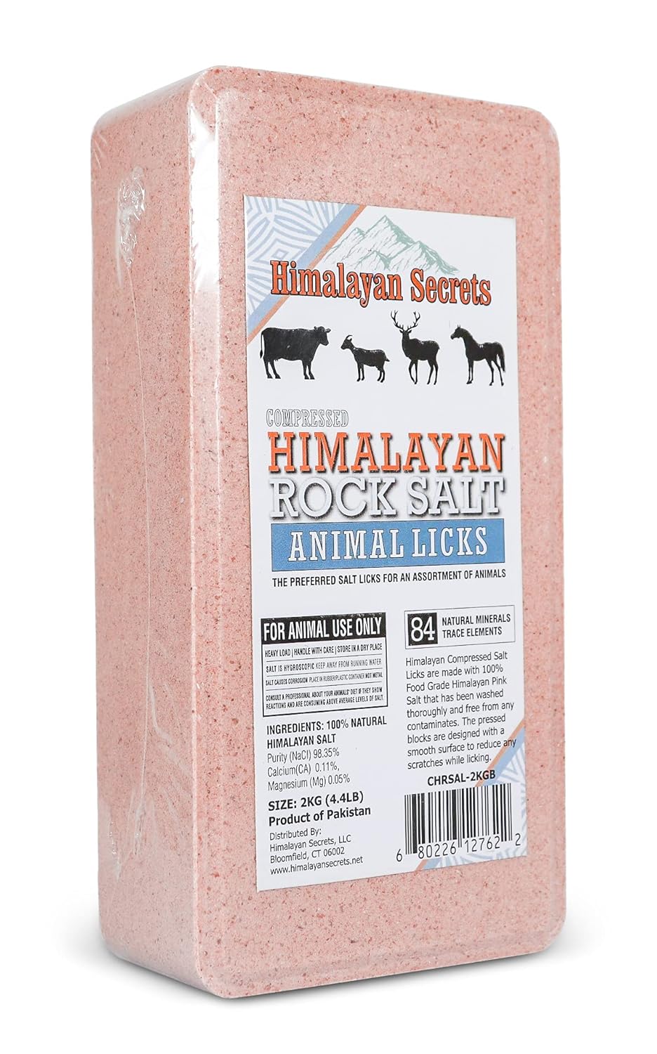 Salt Block for Deer & Horses – Compressed Mineral Salt Lick for Livestock, Cattle & Goats – Himalayan Secrets Pink Rock Salt Block (11LB/5KG, Block w/ Mounting Hole)