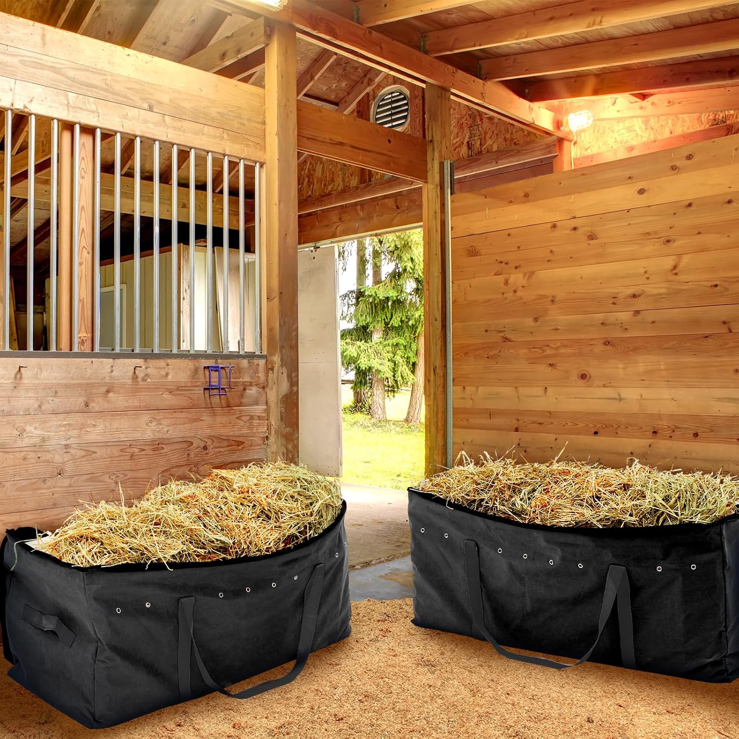 Sanwuta 2 Pack Hay Bale Bag 600d 41 x 15 x 17 Inch Extra Large Hay Storage Container for Horses Oxford Cloth Heavy Duty Tote Bale Storage Bag for Cattle Goats Sheep Horse...