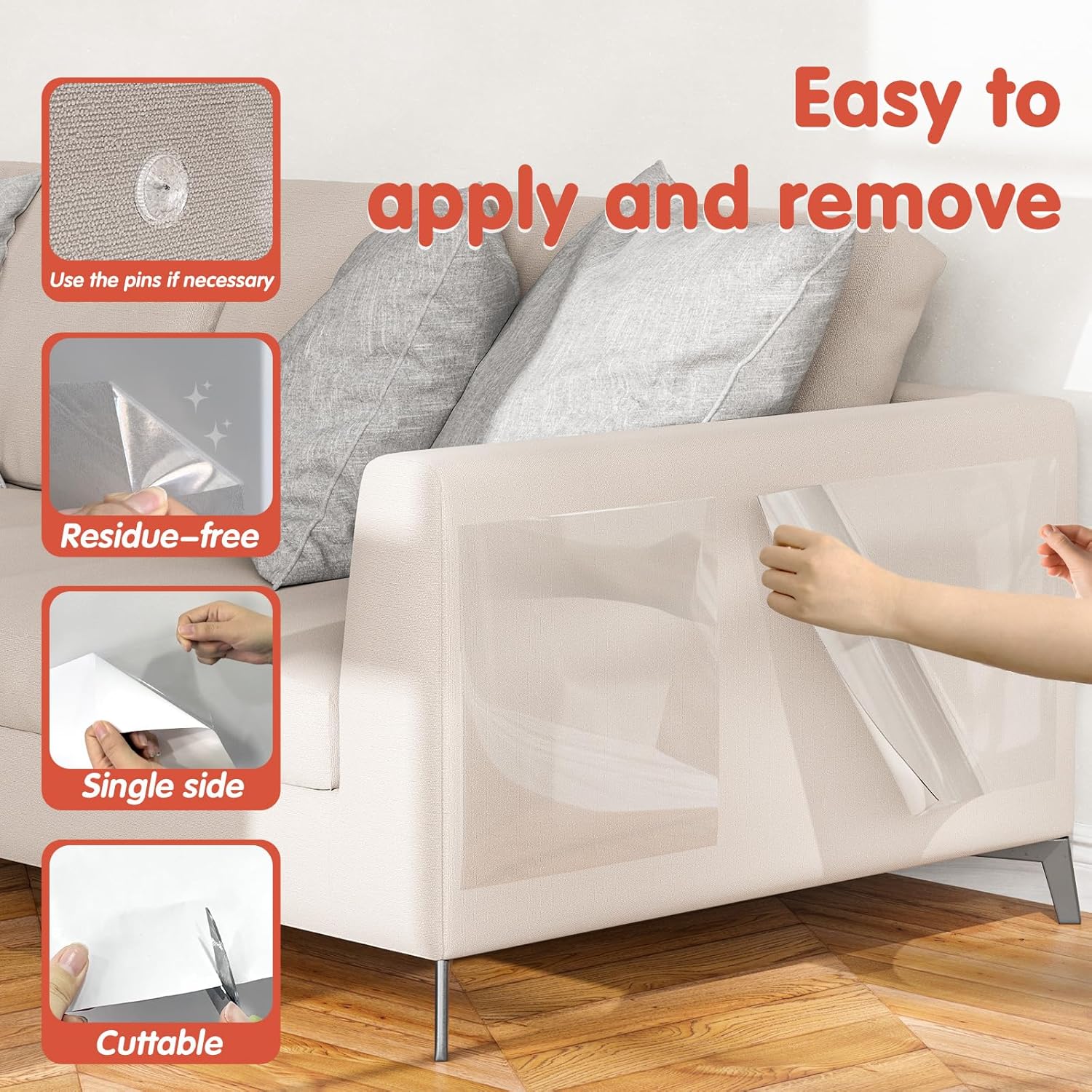 Secopad 18 PCS Large Cat Scratch Furniture Protector, Transparent Couch Protector from Cat Claws, Single-Sided Self Adhesive Anti Pet Deterrent Sofa Cover, 17IN